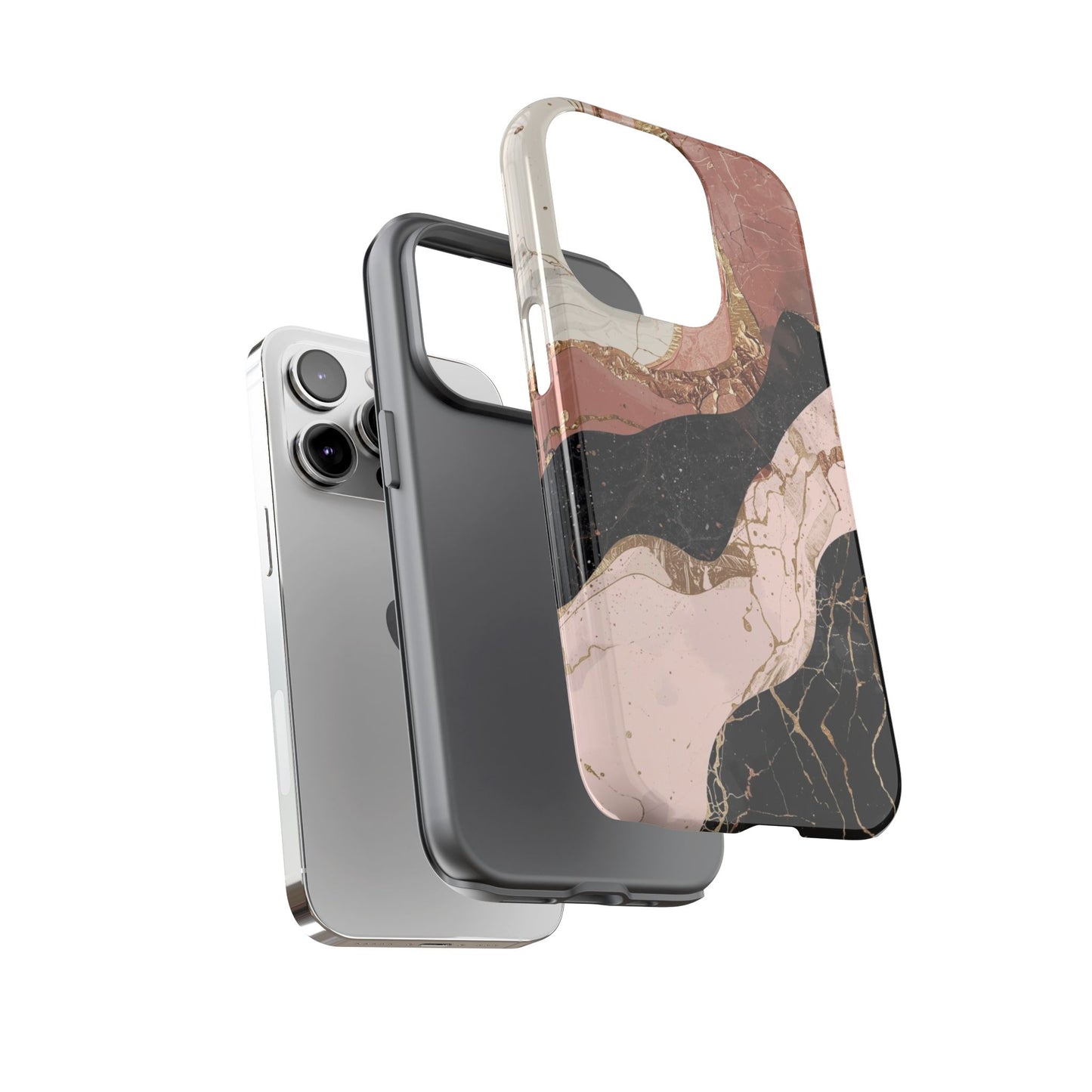 Marbled Rose Gold Phone Case — Abstract Pink & Black Protective Tough Case
