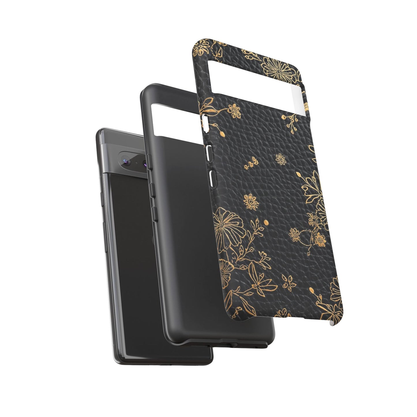 Floral Gold Foil Leather Texture Tough Phone Case