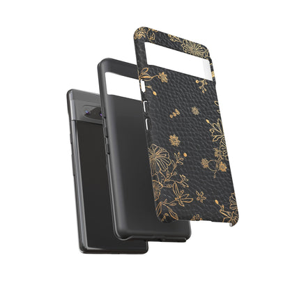 Floral Gold Foil Leather Texture Tough Phone Case
