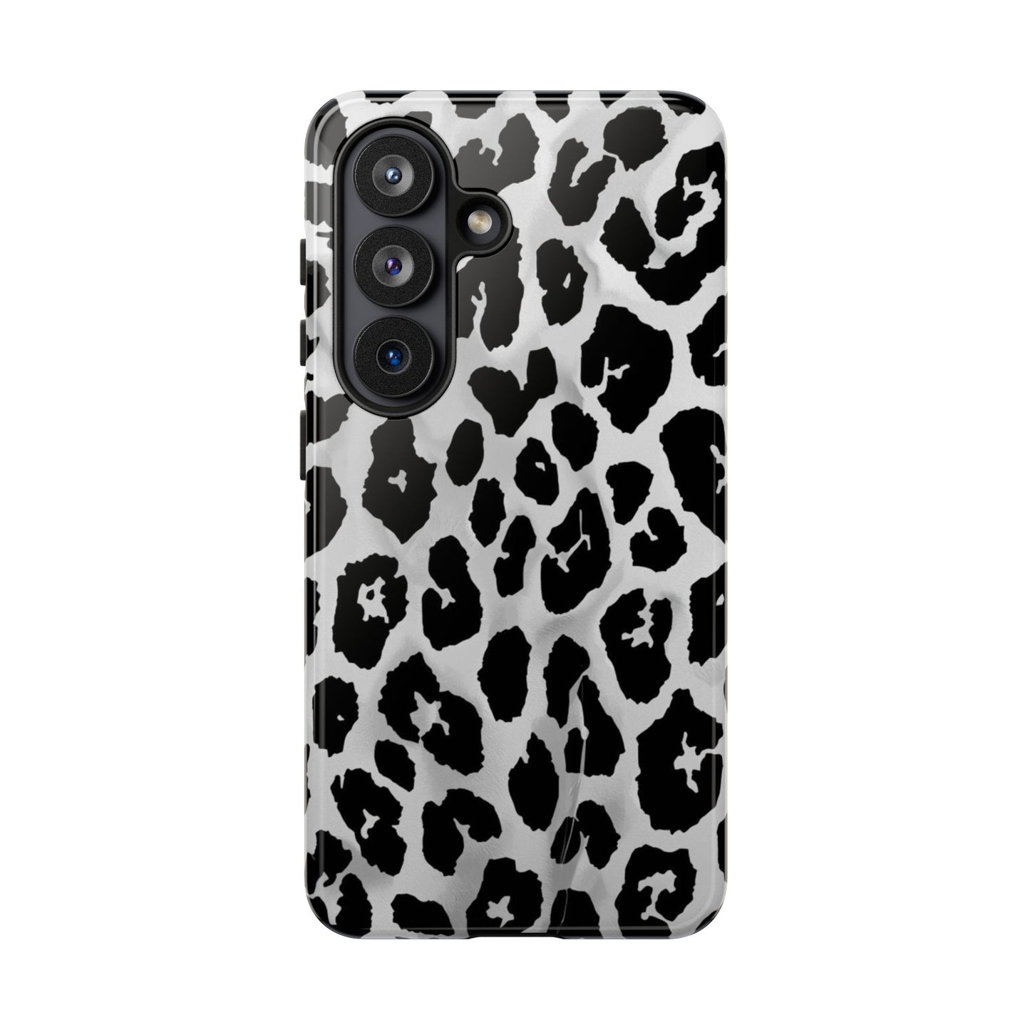 Leopard Print Tough Phone Case – Black & White Animal Pattern Protective Cover