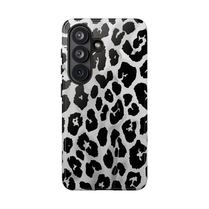 Leopard Print Tough Phone Case – Black & White Animal Pattern Protective Cover