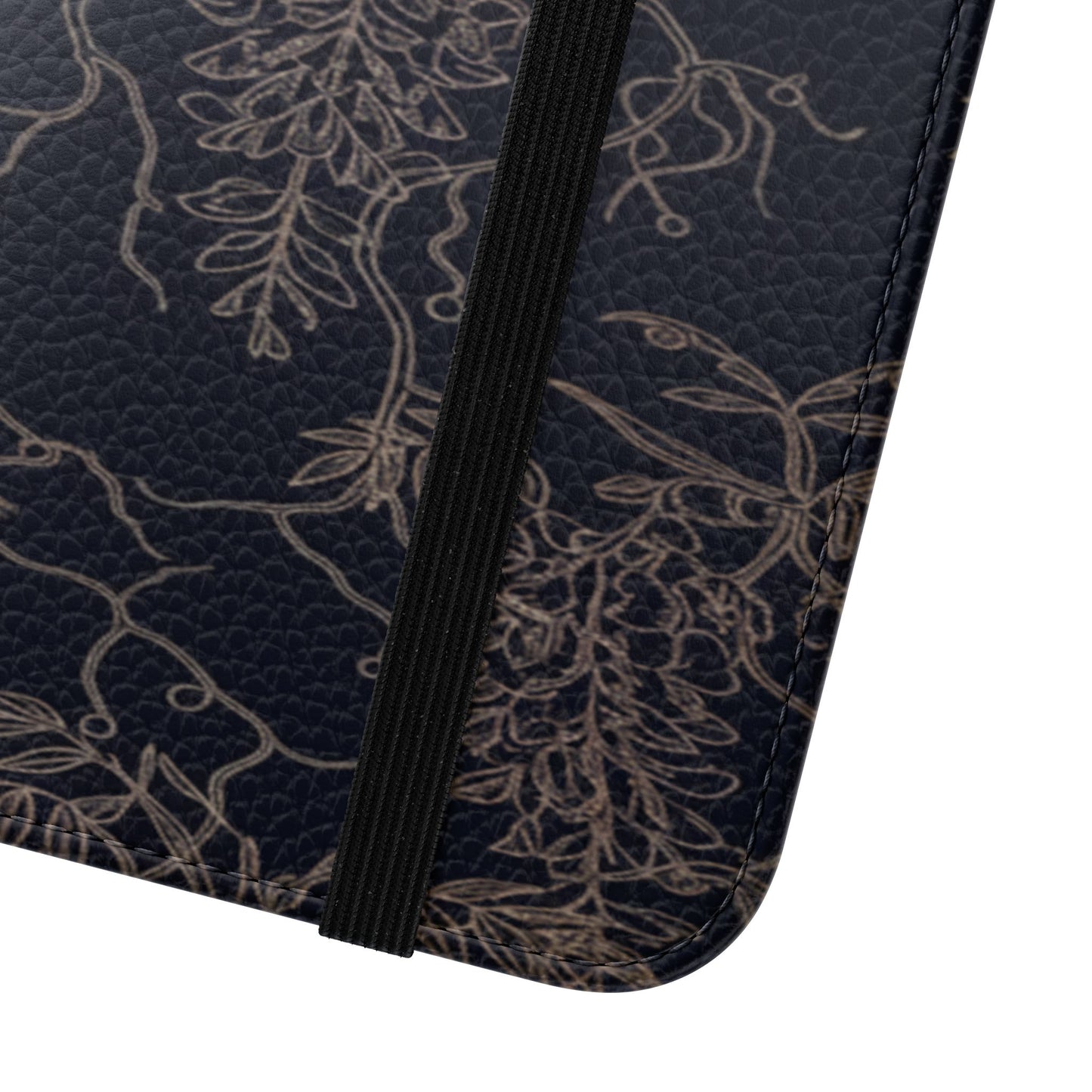 Botanical Noir Flip Phone Case — Dark Floral Wallet Cover with Card Slots