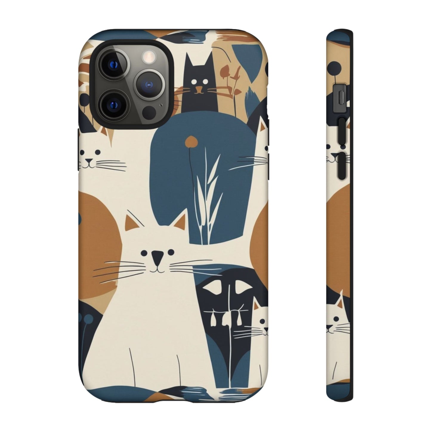 Cat Pattern Phone Case – Retro Abstract Cats Protective iPhone Cover