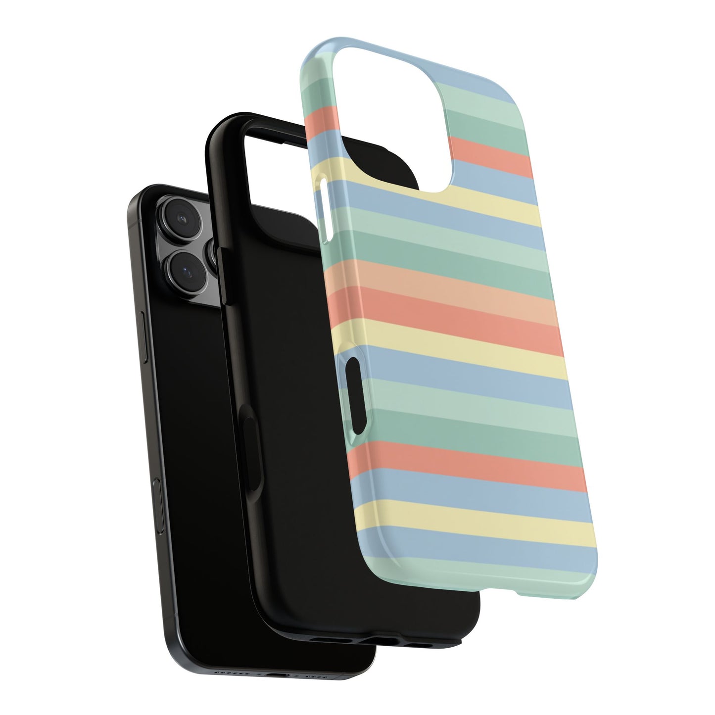 Pastel Striped Phone Case — Retro Horizontal Multi-Color Tough Case