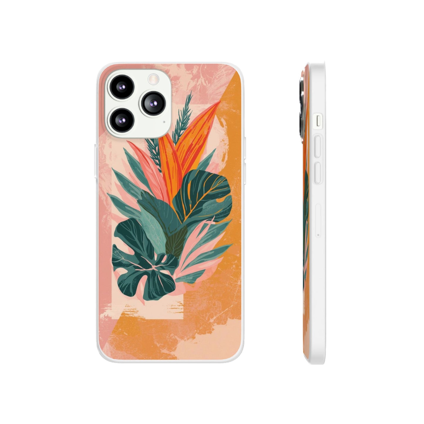 Tropical Botanical Phone Case — Pink & Orange Floral Flexi Case