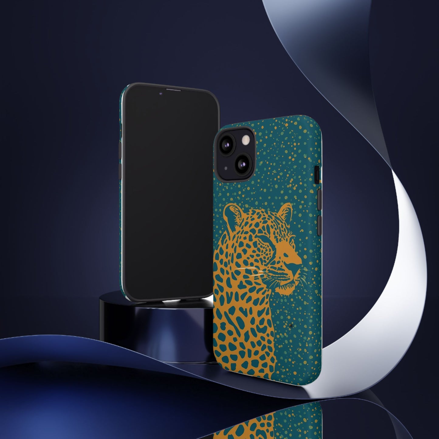Leopard Spotlight Phone Case — Teal Gold Animal Print Protective Cover