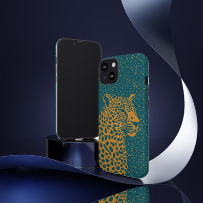 Leopard Spotlight Phone Case — Teal Gold Animal Print Protective Cover