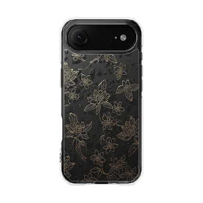 Clear Magnetic Impact Phone Case — Subtle Gold Floral Design