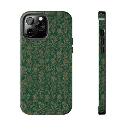 Vintage Floral Tough Phone Case — Green Damask Protective Cover