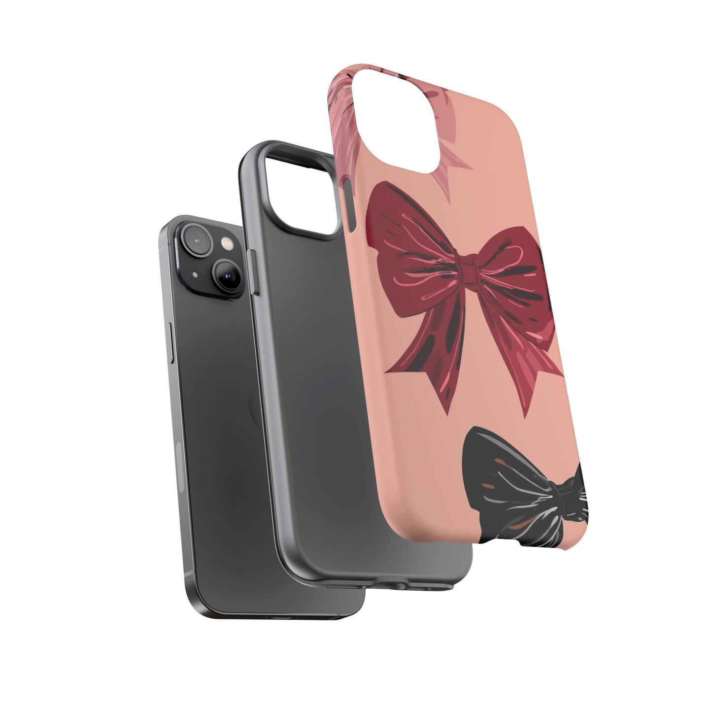 Bow Pattern Tough Phone Case — Pink, Red & Black Decorative Bows