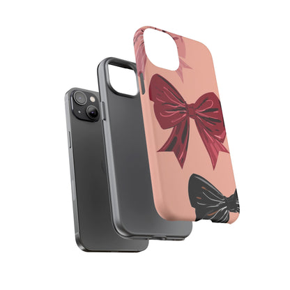 Bow Pattern Tough Phone Case — Pink, Red & Black Decorative Bows