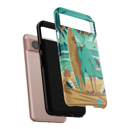 Phone Case — Retro Dressed Seagull Surfing Beach Illustration