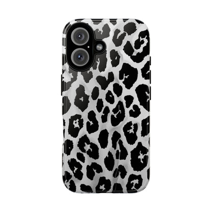Leopard Print Tough Phone Case – Black & White Animal Pattern Protective Cover