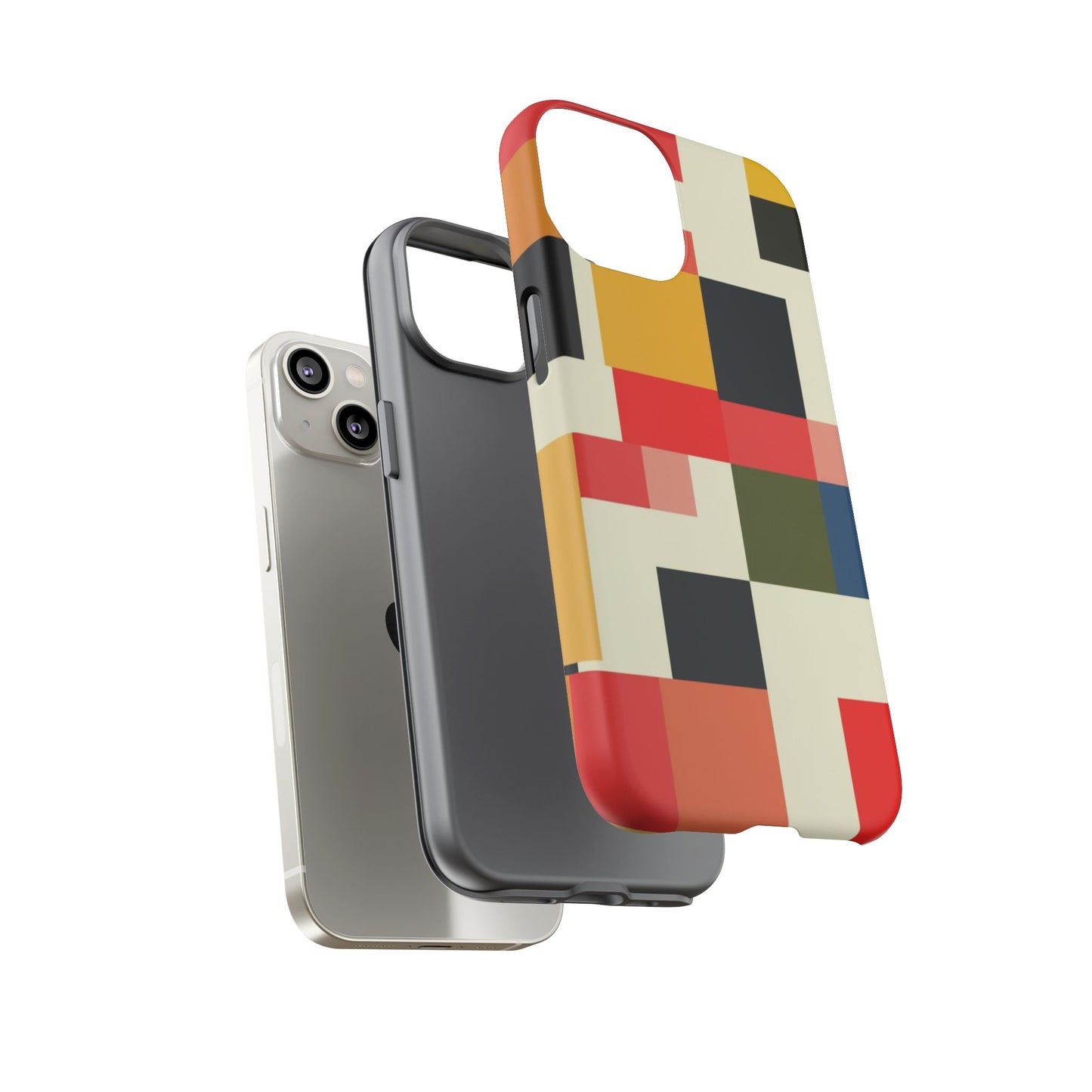 Abstract Color Block Tough Phone Case — Retro Geometric Protective Cover