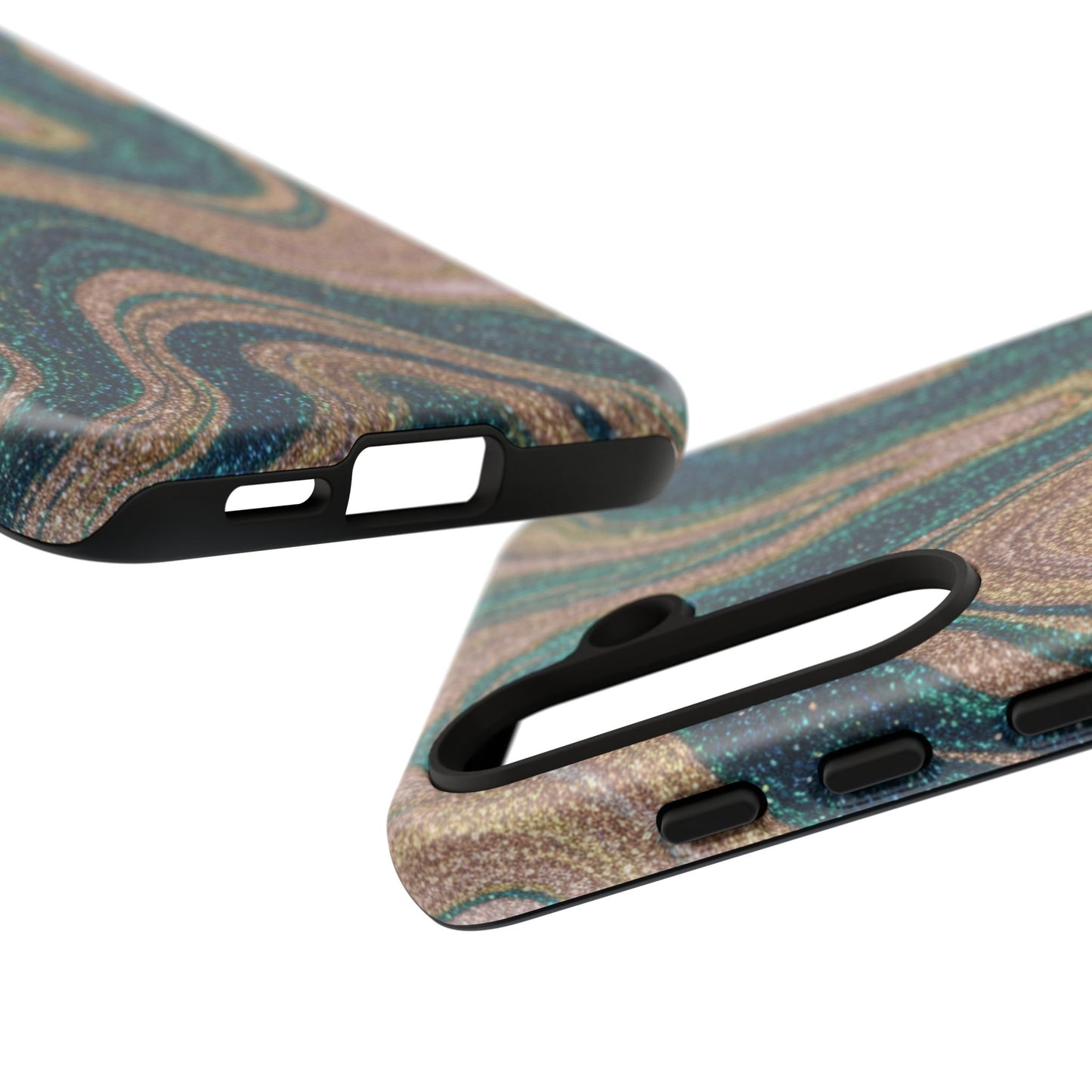 Marbled Teal & Gold Phone Case — Glitter Swirl Tough Case