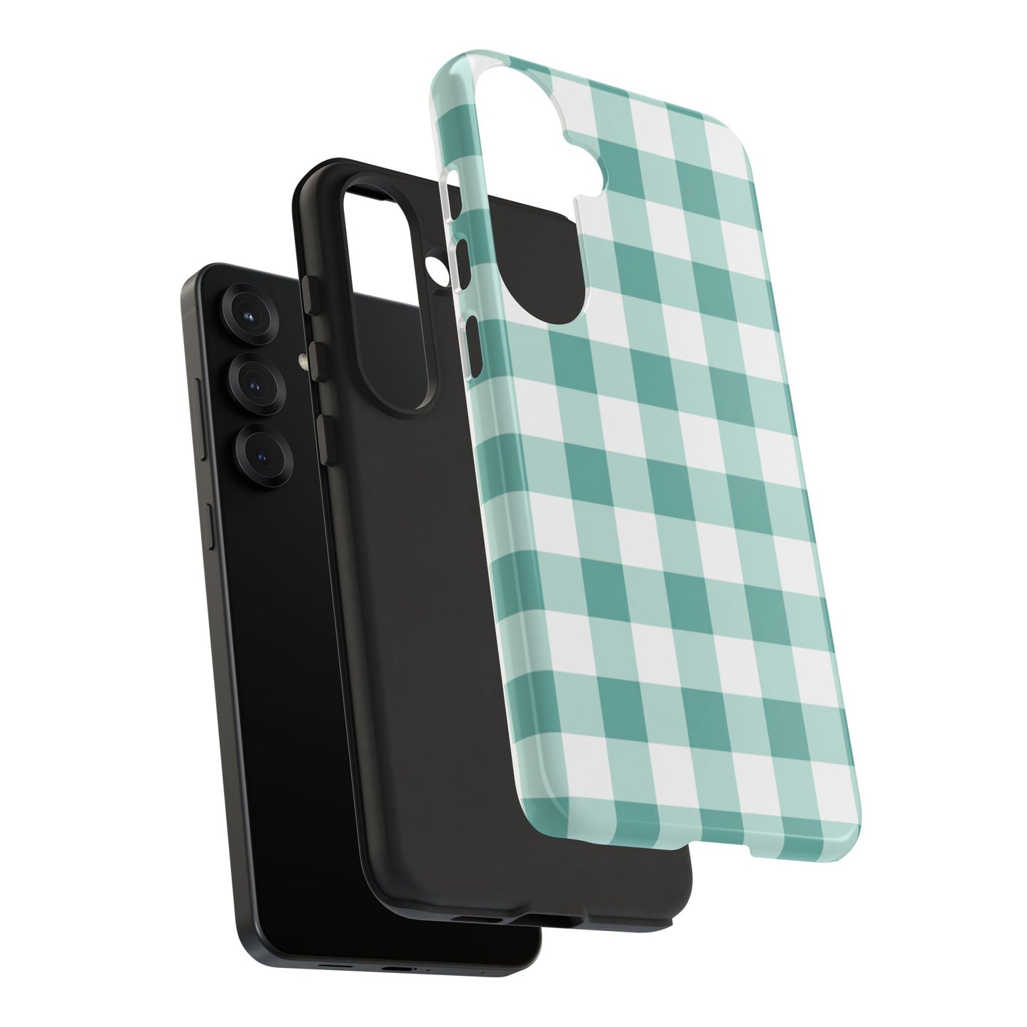 Mint Green Buffalo Check Tough Phone Case — Durable Plaid Protective Cover