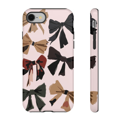 Bow Pattern Phone Case - Pink, Brown & Black Bows Protective Cover