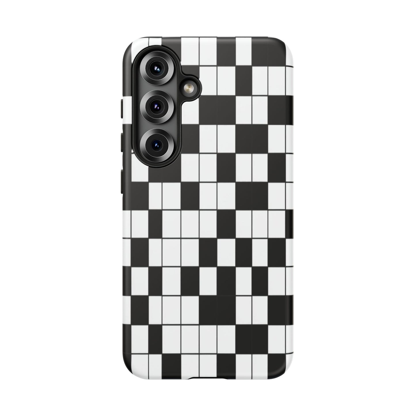 Crossword Grid Phone Case — Black & White Puzzle Pattern Tough Phone Cover