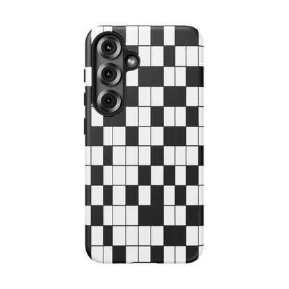 Crossword Grid Phone Case — Black & White Puzzle Pattern Tough Phone Cover