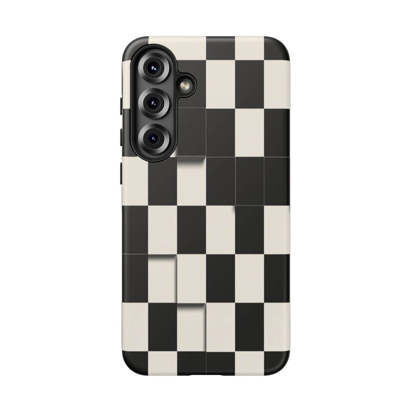 Checkerboard Tough Phone Case — Classic Black & Cream Grid Protective Cover