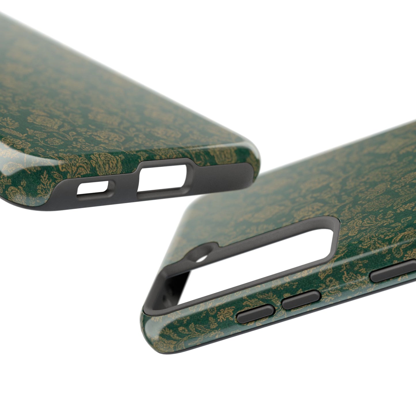 Vintage Floral Tough Phone Case — Green Damask Protective Cover