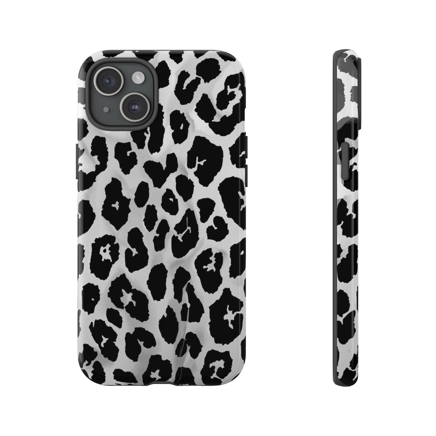 Leopard Print Tough Phone Case – Black & White Animal Pattern Protective Cover
