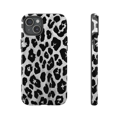 Leopard Print Tough Phone Case – Black & White Animal Pattern Protective Cover