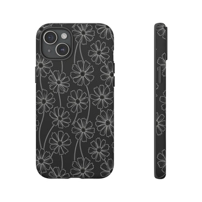 Floral Doodle Tough Phone Case — Black & Gray Daisy Pattern