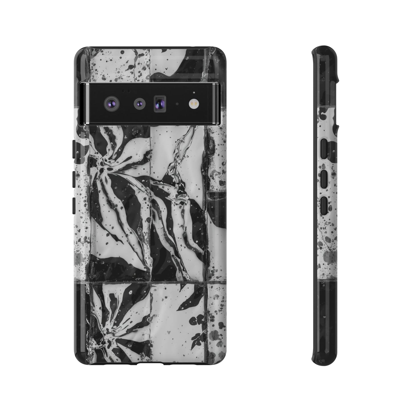 Monochrome Tile Floral Tough Phone Case