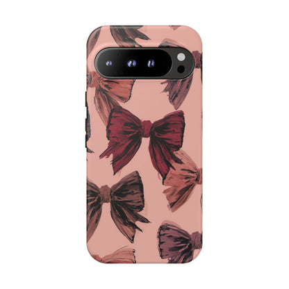 Bow Pattern Tough Phone Case — Pink Watercolor Bows Protective iPhone Cover