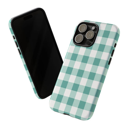 Mint Green Buffalo Check Tough Phone Case — Durable Plaid Protective Cover