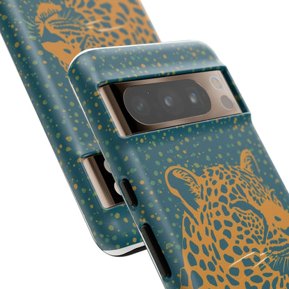 Leopard Spotlight Phone Case — Teal Gold Animal Print Protective Cover