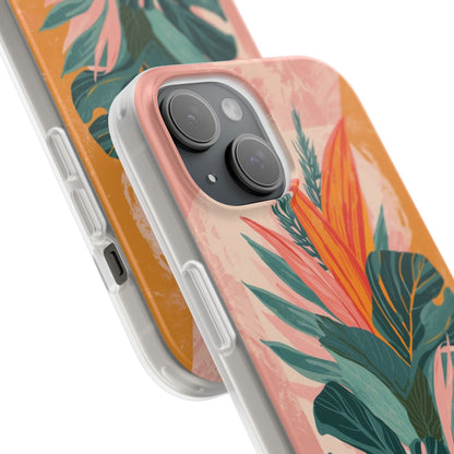 Tropical Botanical Phone Case — Pink & Orange Floral Flexi Case