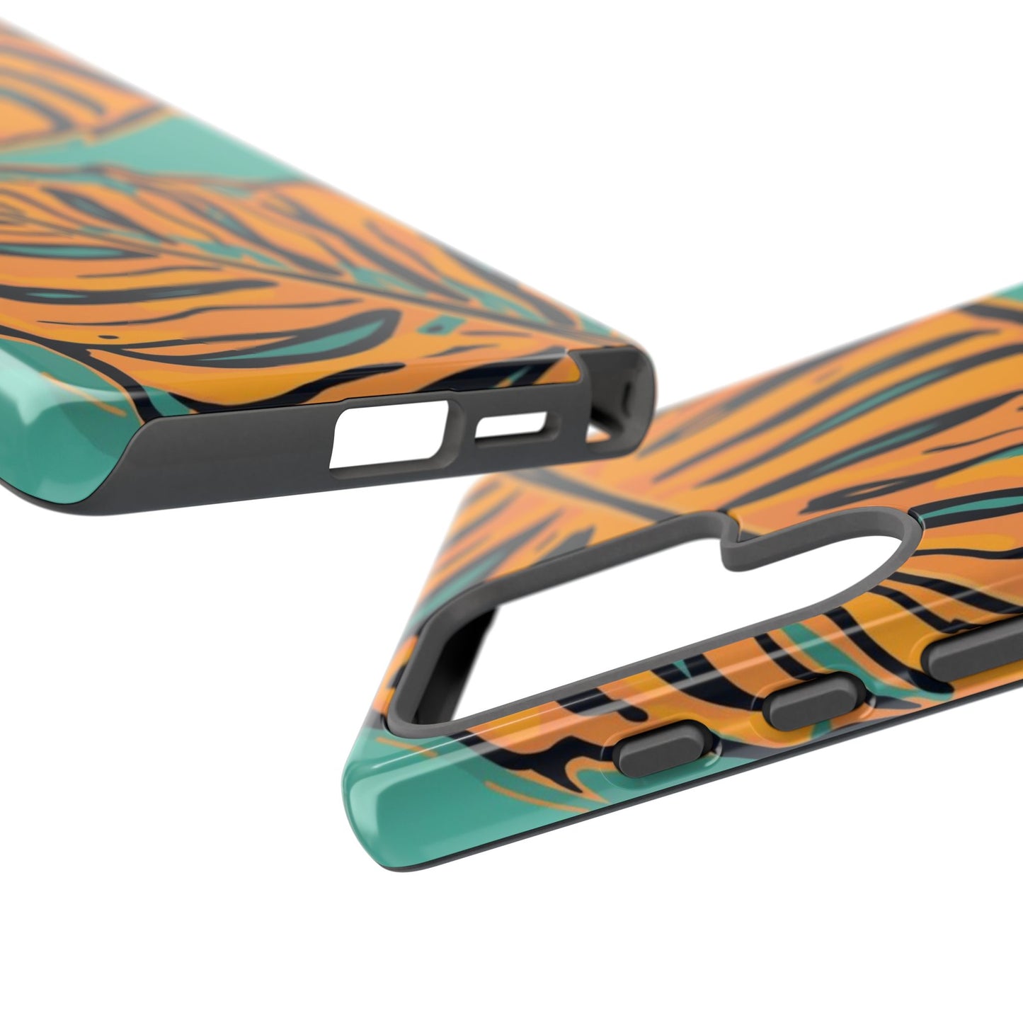 Tropical Leaf Tough Phone Case — Orange Monstera Design on Teal