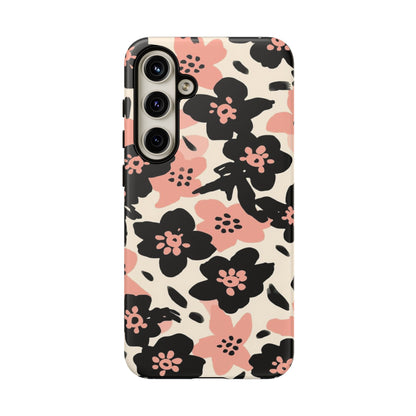 Floral Phone Case — Pink & Black Retro Blossom Protective Cover