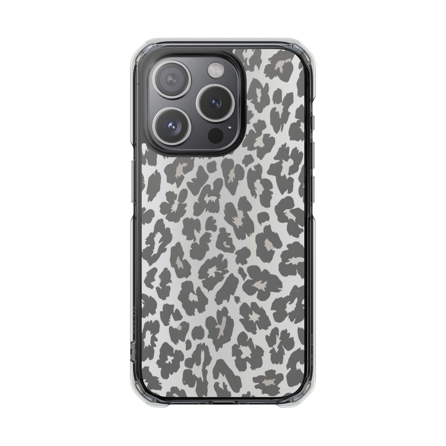 Clear Magnetic Impact Phone Case — Gray Leopard Print