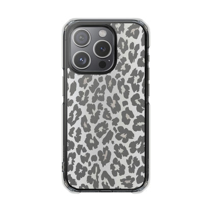 Clear Magnetic Impact Phone Case — Gray Leopard Print