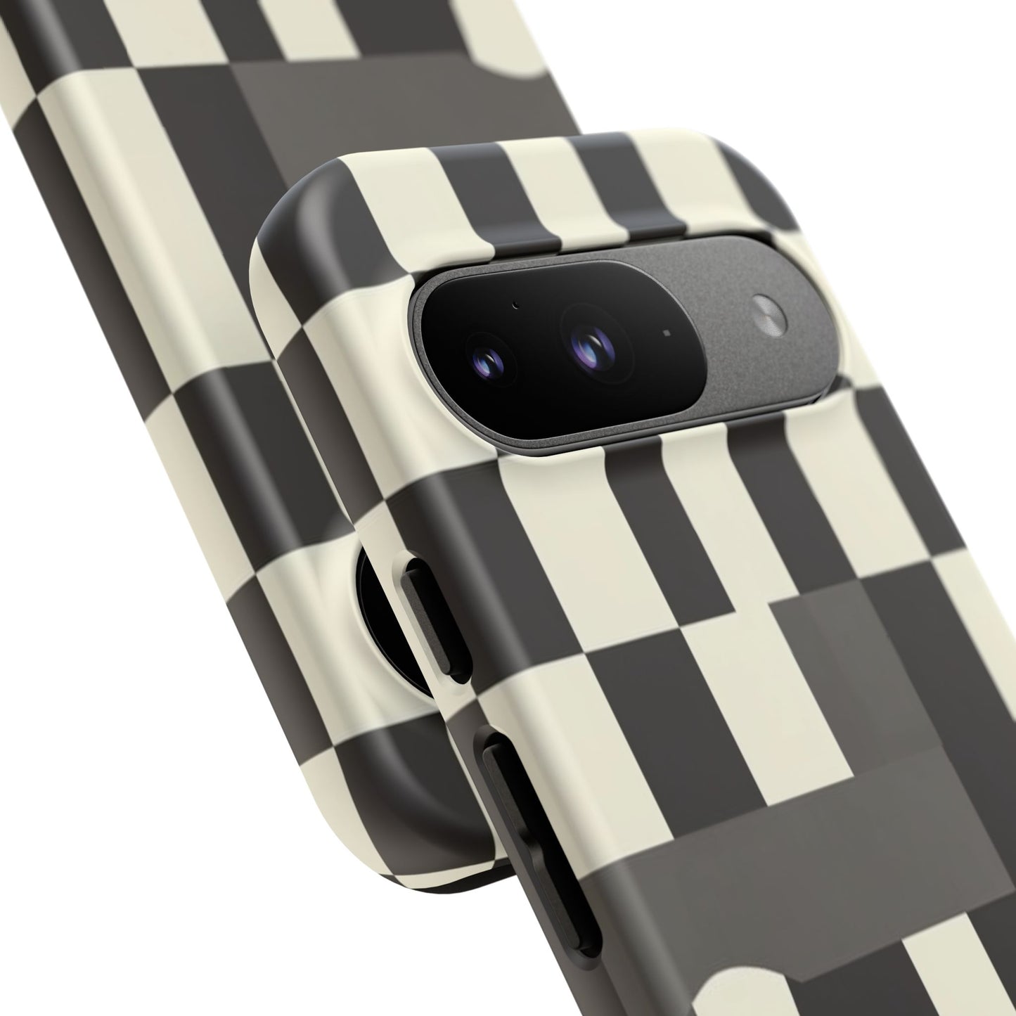 Checkerboard Wave Phone Case — Black & Cream Graphic Tough Case