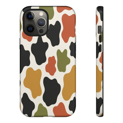 Camouflage Pattern Tough Phone Case – Retro Olive, Rust & Mustard Protective Cover