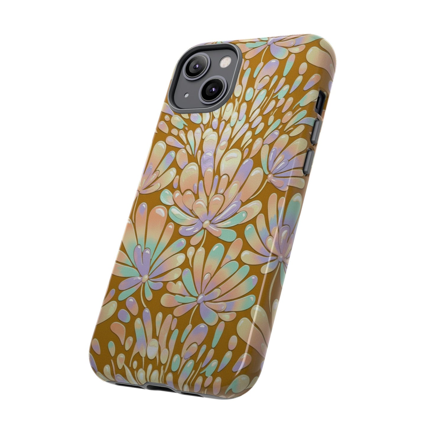 Floral Burst Tough Phone Case – Gold Pastel Botanical Protection