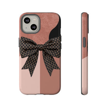 Bow Stripe Tough Phone Case – Pink Mauve Protective Cover