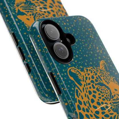 Leopard Spotlight Phone Case — Teal Gold Animal Print Protective Cover