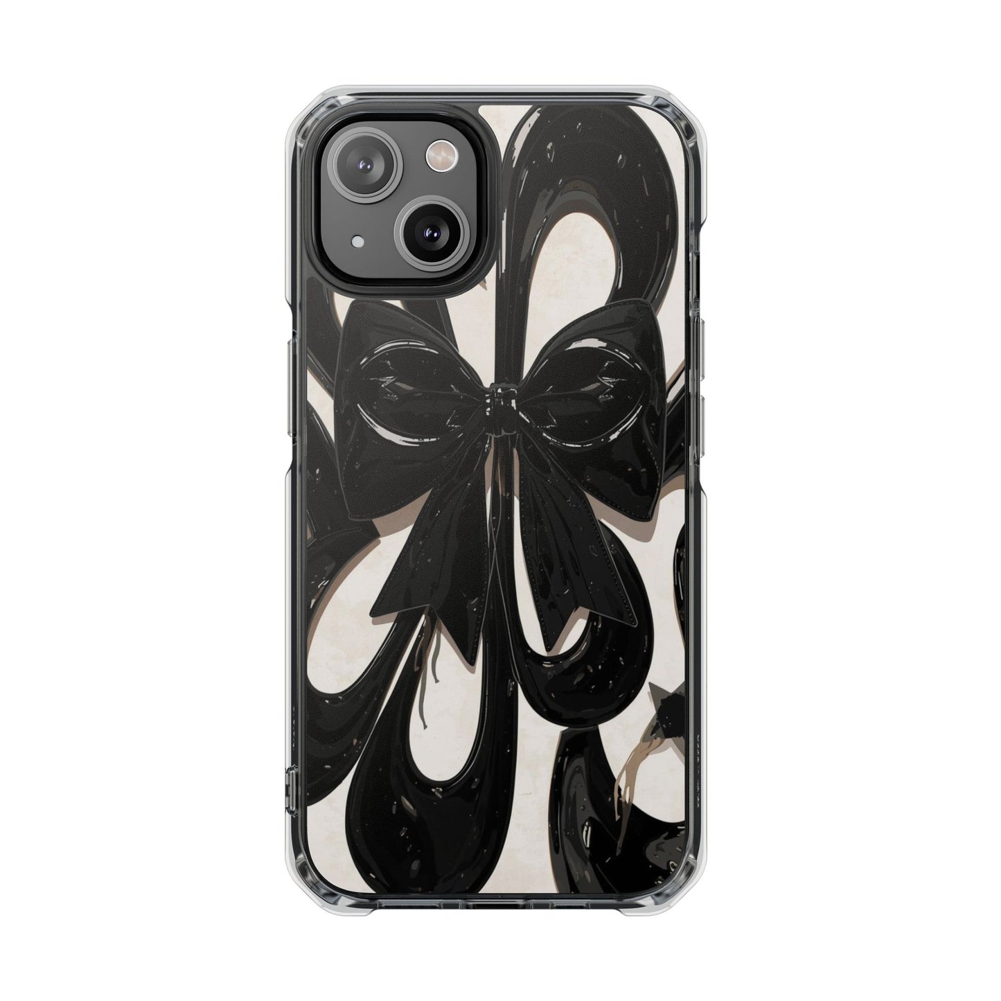Clear Magnetic Phone Case — Black Abstract Bow Design
