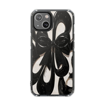 Clear Magnetic Phone Case — Black Abstract Bow Design
