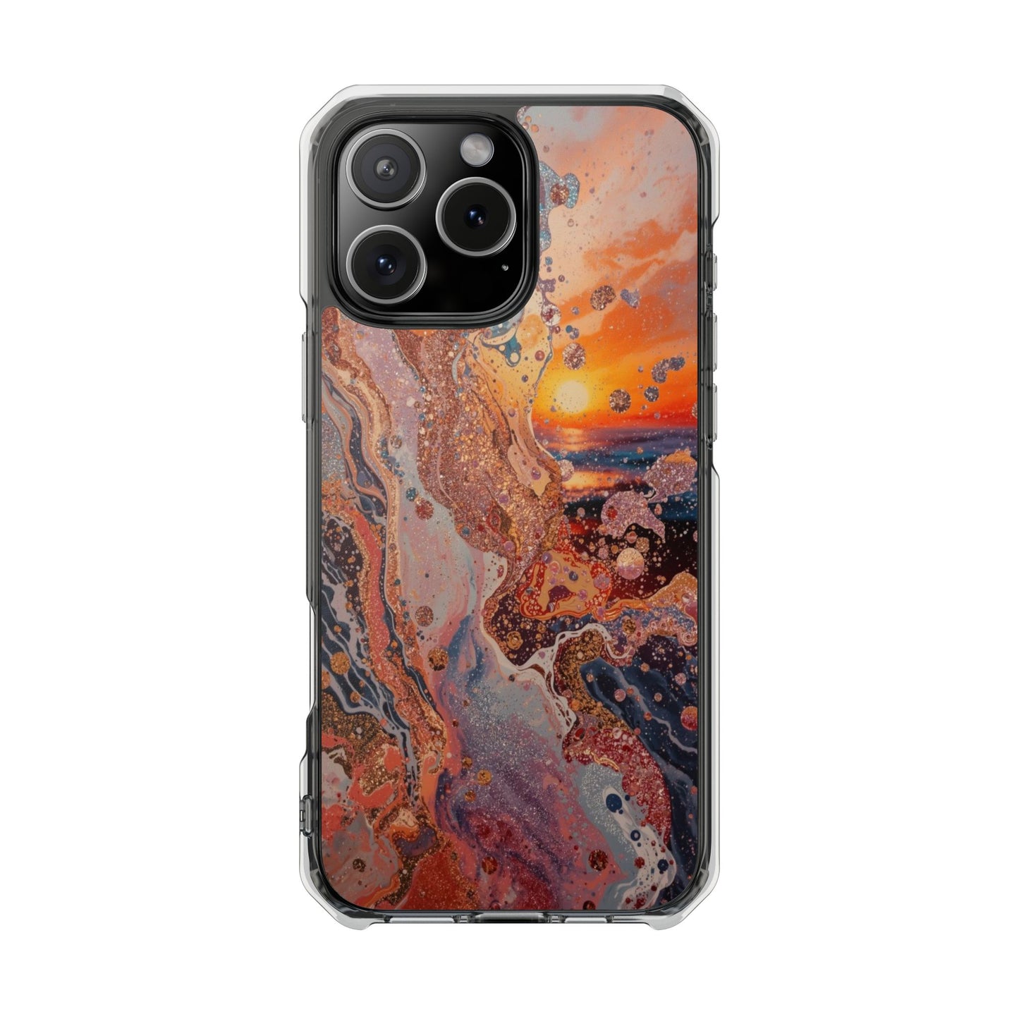 Clear Magnetic Phone Case — Abstract Sunset Resin Art