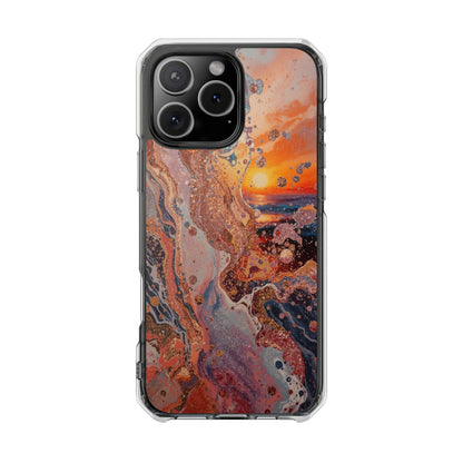Clear Magnetic Phone Case — Abstract Sunset Resin Art