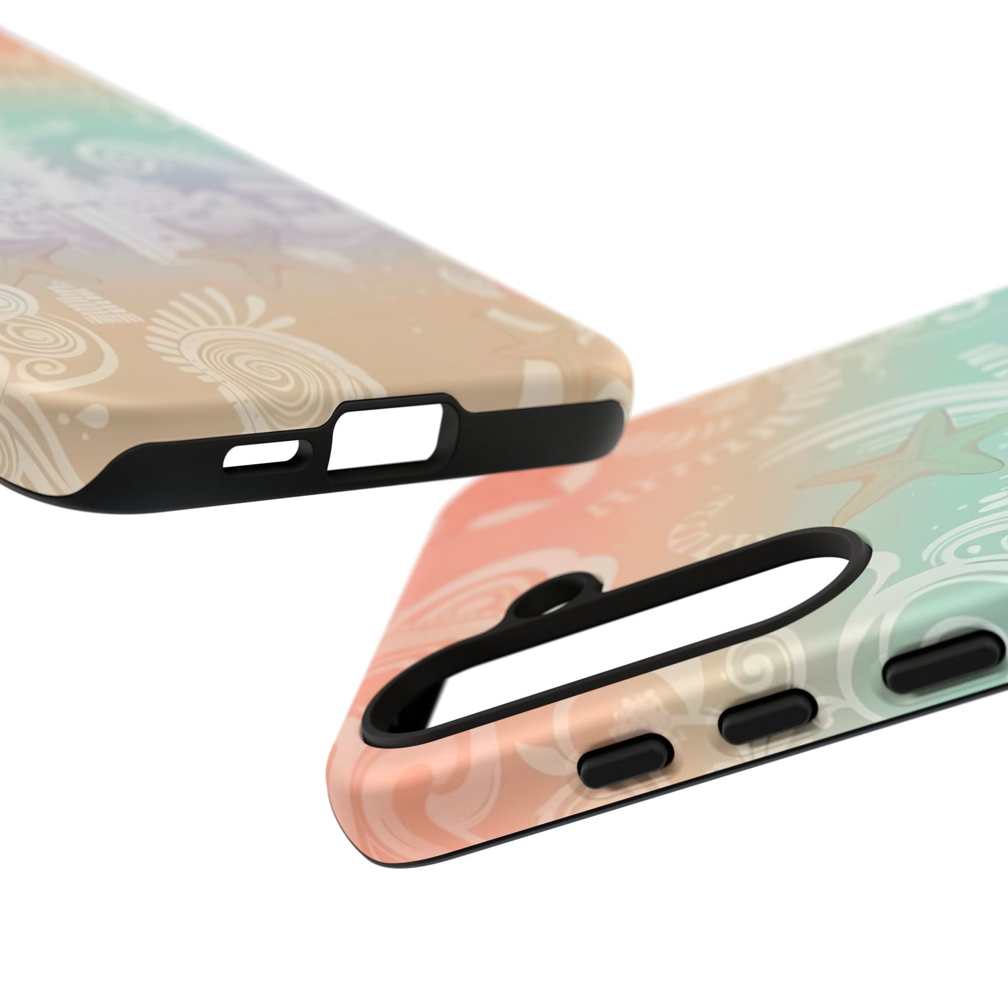 Tough Cases: Pastel Beach Pattern Phone Case — Starfish & Coastal Cityscape Protective Cover