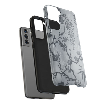 Tough Phone Case — Gray Cherry Blossom Ink Floral Design
