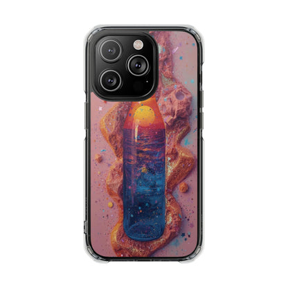 Clear Magnetic Phone Case — Cosmic Bottle Sunset Design