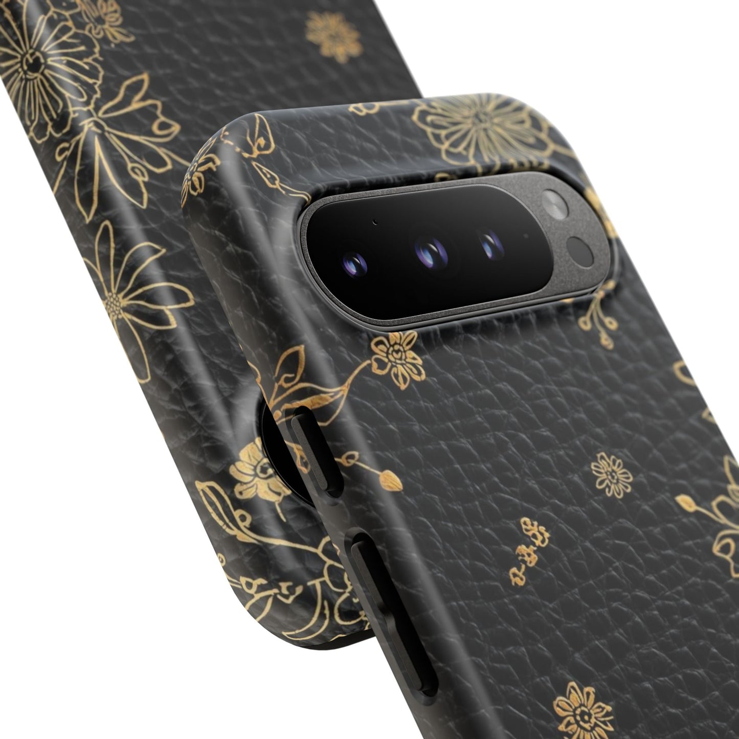 Floral Gold Foil Leather Texture Tough Phone Case